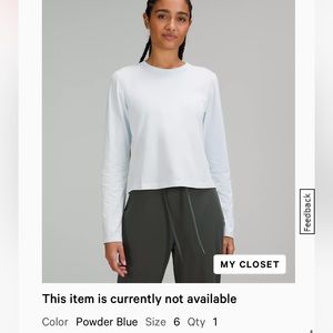 NWT lululemon cotton tee powder blue size 6